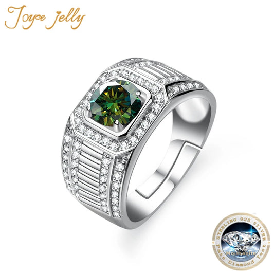 JoyceJelly Men's S925 Ring 1 Carat D Color Moissanite Luxury Sterling Silver 925 Jewelry For Wedding Engagement Anniversary Gift