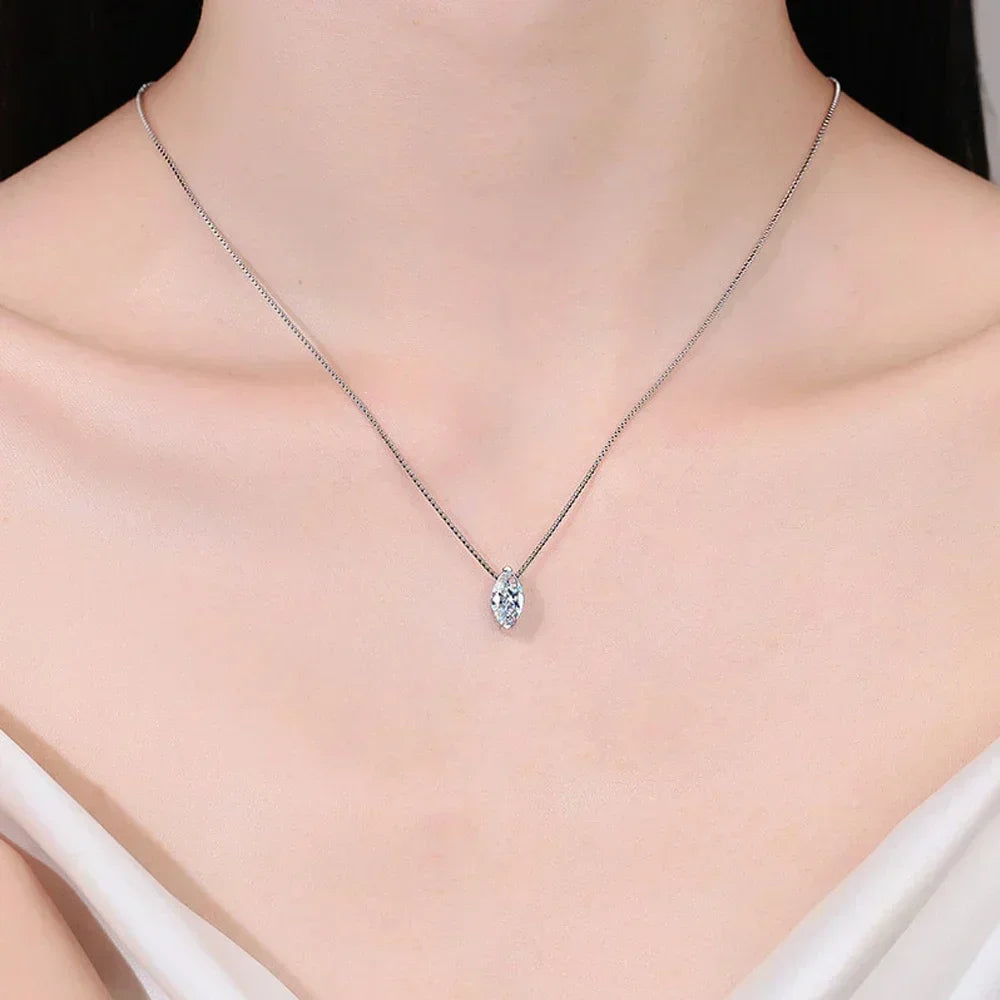 FEOBUR VVS 5*10mm 1CT Marquise Cut Moissanite Necklace for Women 925 Sterling Silver Chains Pendant Necklaces Jewelry with GRA