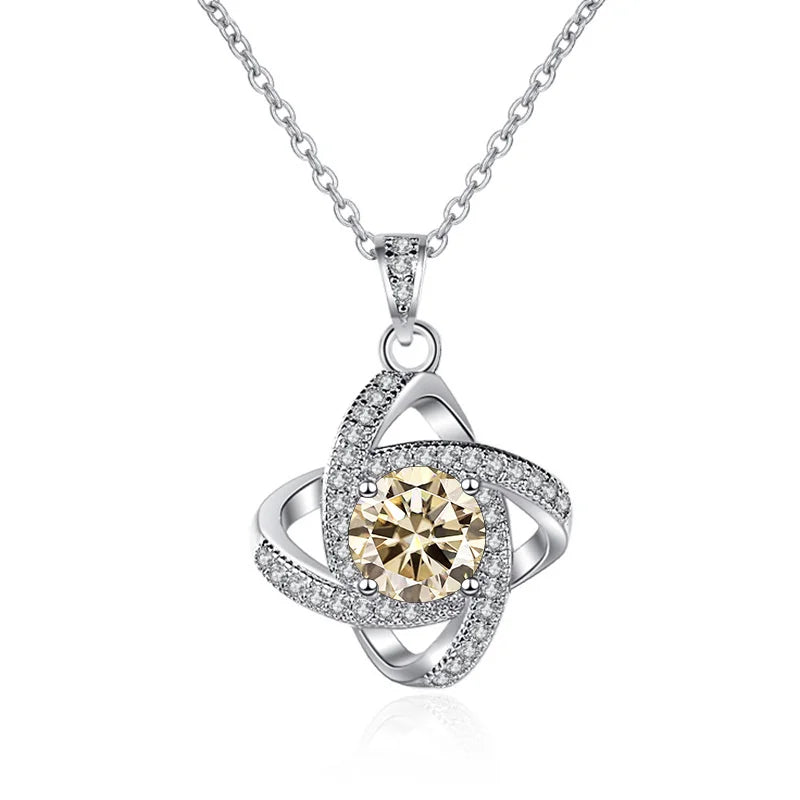 JoyceJelly Sterling S925 Silver Necklace 1ct Moissanite Diamond Lucky Clover Pendant Simple Clavicle Chain Gift For Girlfriend