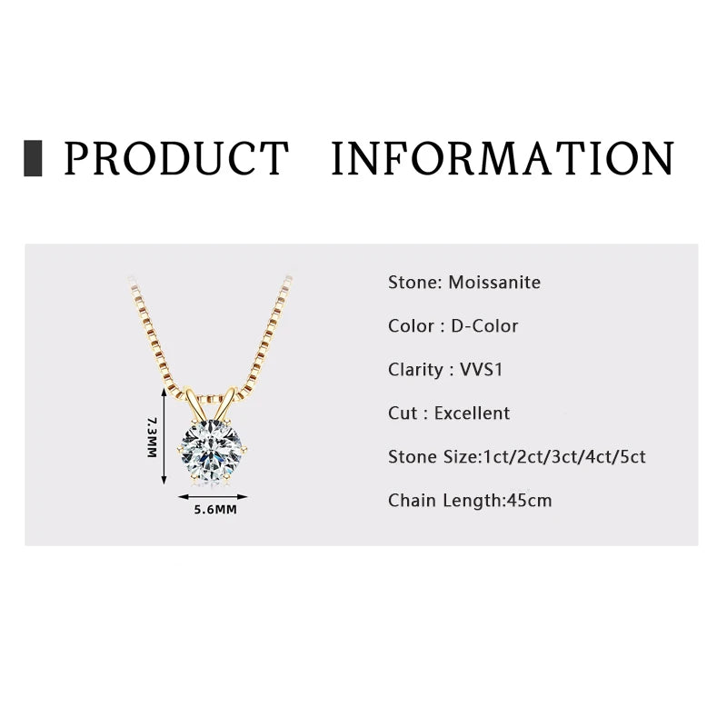 Lnngy 0.5ct-5ct Moissanite Pendant Necklace With Certificate For Women Original Real 925 Silver Chain Solitaire Drop Necklaces