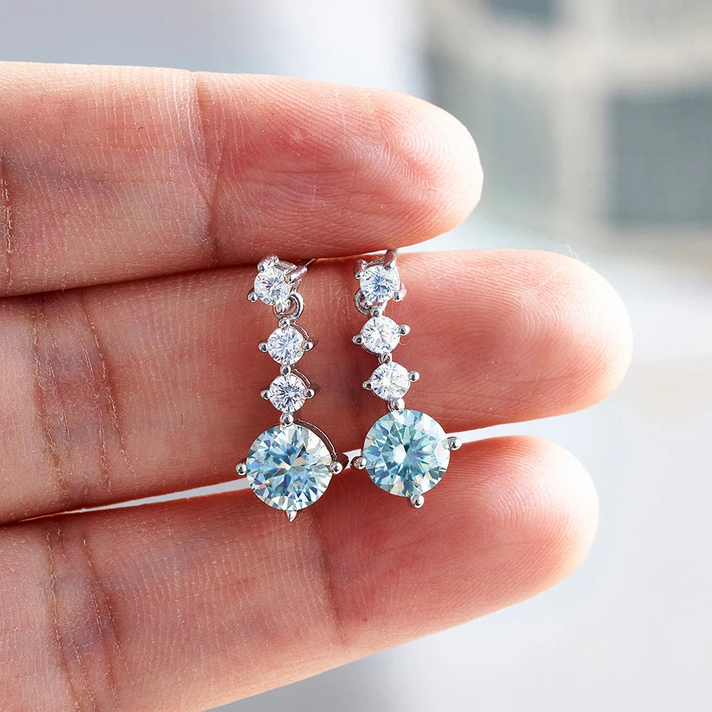 JoyceJelly S925 Sterling Silver Ear Studs Female 2.6cttw Full Moissanite Diamond Earrings 21 Color Choice Women's Luxury Jewelry