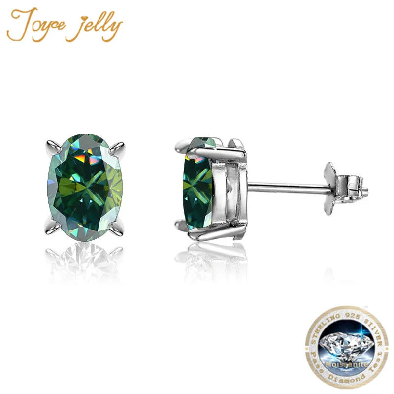 JoyceJelly Oval Cut Moissanite Stud Earrings S925 Sterling Silver Plated With Pt950 Gold Ear Jewelry With GRA Number Certified