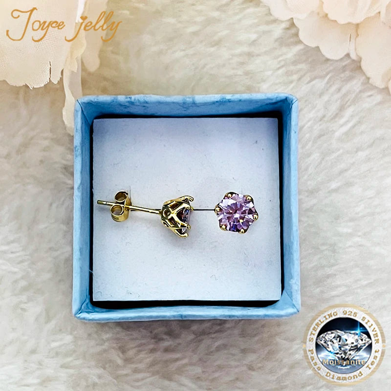 JoyceJelly 1CT 2CT VVS D Color Russian Cut Moissanite Diamond Stud Earrings S925 Sterling Silver Plated 18K Gold Color Ear-studs