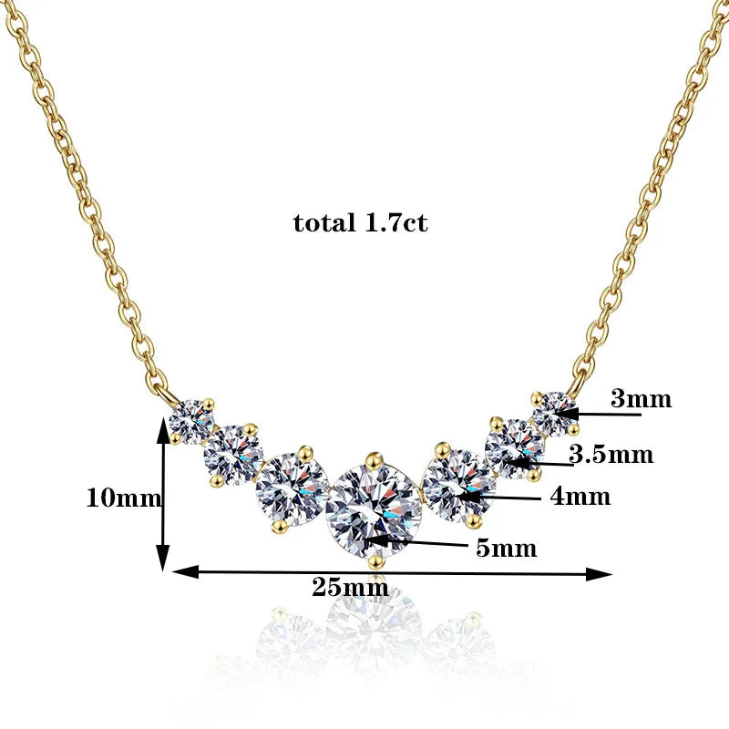 JECIRCON 925 Sterling Silver Moissanite Necklace for Women Simple 7 Princess 1.7ct Diamond Pendant Rose Gold/Gold Clavicle Chain