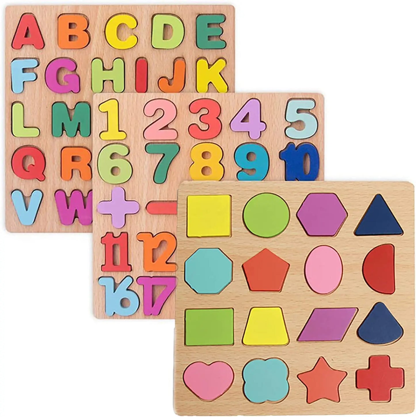 Wooden Puzzles for Children Alphabet Shape Number Puzzle Board Matching Game Educational Montessori Toys for Kid Baby 2 3 4 Year