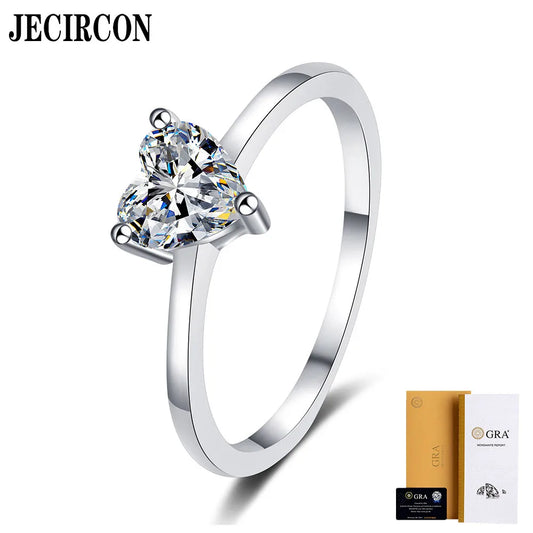 JECIRCON 925 Sterling Silver Ring for Women Heart-shaped Moissanite Simple Ring Plated PT950 Gold Jewelry Manufacturer Wholesale