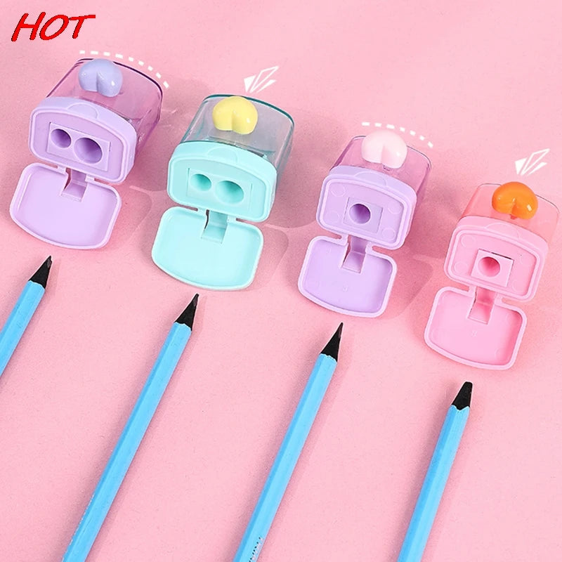 Mini Single Double Holes Heart Sharpener Portable Clear Pencil Sharpener With Lid Class Rewards Party Supplies For Children Gift