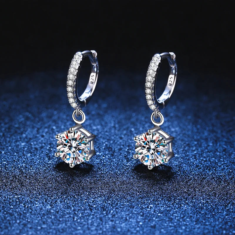 JoyceJelly S925 Sterling Silver Classic Six Prong Earrings With 1CT D Color VVS Moissanite Diamond Jewelry For Wedding Ear-drops