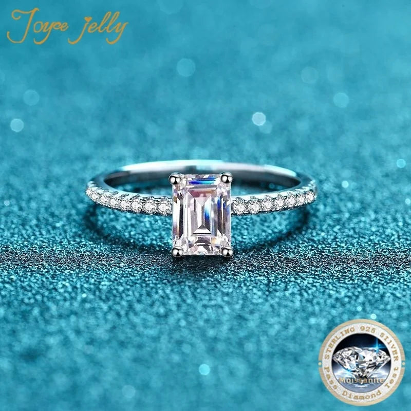 JoyceJelly 1CT 2CT Emerald Cut D Color VVS Certified Moissanite Ring S925 Sterling Silver Luxury Jewelry female dating gift