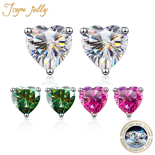 JoyceJelly Female 2CT 4CT Heart-shaped Moissanite Diamond Earrings Simple S925 Sterling Silver Plated With Pt950 Gold Ear Studs