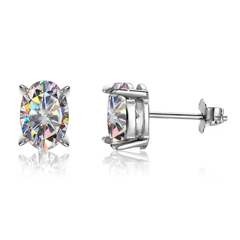 JoyceJelly Oval Cut Moissanite Stud Earrings S925 Sterling Silver Plated With Pt950 Gold Ear Jewelry With GRA Number Certified