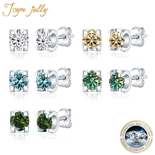 JoyceJelly 925 Sterling Silver Earrings Real Moissanite Green Blue Color Lab Created Diamond Jewelry Wedding Anniversary Gift