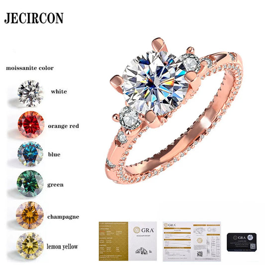 JECIRCON Moissanite S925 Sterling Silver Ring for Women 2ct Simulation Diamond Wedding Band Fashionable Versatile Fine Jewelry