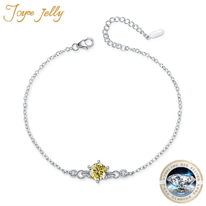 JoyceJelly S925 Sterling Silver Classic Six Claw 1 Carat D Color Moissanite Diamond Bracelet Girls Niche Design Luxury Jewelry