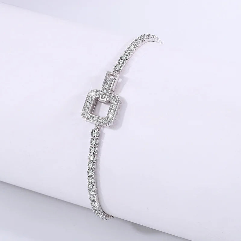 JECIRCON-925 Sterling Silver MIni Moissanite Bracelet for Women Light Luxury Square Buckle Push-pull Adjustable Hand Chain New