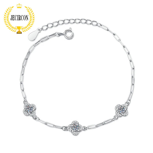 JECIRCON 925 Sterling Silver Moissanite Diamond Bracelet for Women Light Luxury Versatile Flowers and Plants 0.6ct Hand Jewelry