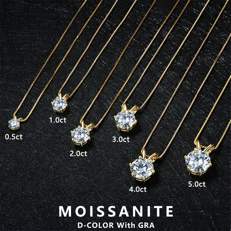 Lnngy 0.5ct-5ct Moissanite Pendant Necklace With Certificate For Women Original Real 925 Silver Chain Solitaire Drop Necklaces