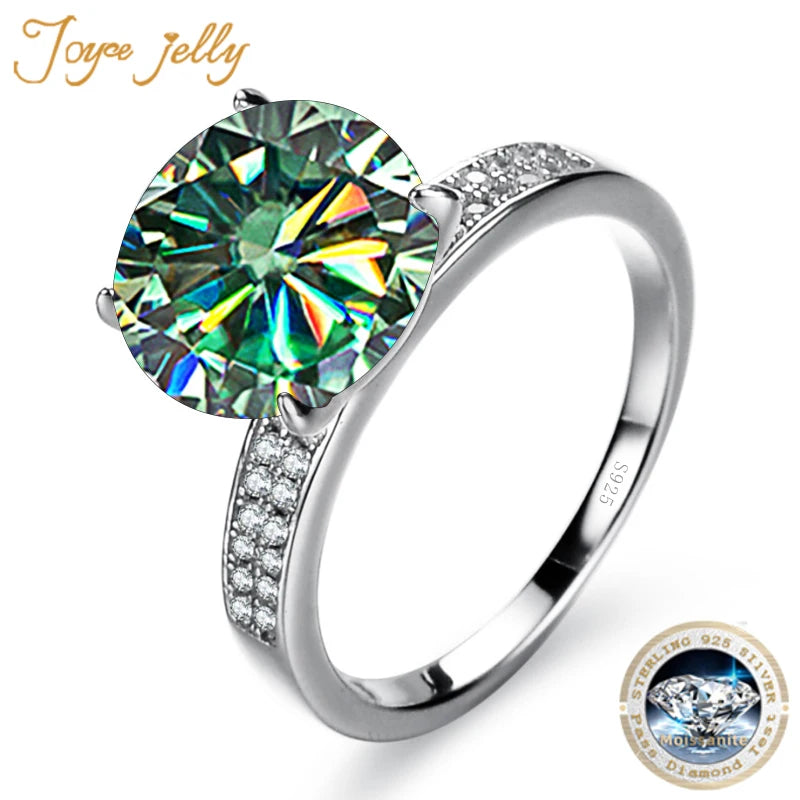 JoyceJelly Classic Four Claw Design Sterling 925 Silver Ring 5 Carat Moissanite Diamond Female Wedding Jewelry Large Gemstone