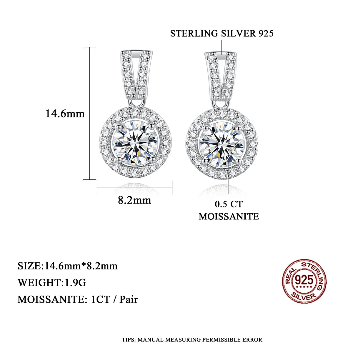 Moissanite Drop Earrings 925 Silver Women Luxury Real GRA I Ct Bridal Wedding Engagement Earing Fine Jewelry Free Shipping