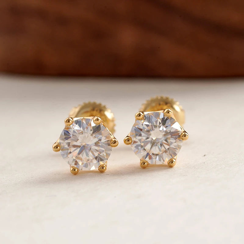 JoyceJelly 1CT 2CT VVS D Color Russian Cut Moissanite Diamond Stud Earrings S925 Sterling Silver Plated 18K Gold Color Ear-studs