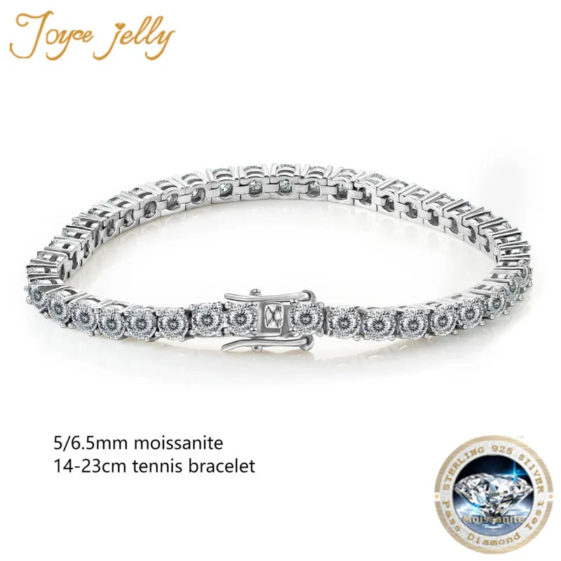 JoyceJelly 14-23cm 5/6.5mm 100 Faced Cut Moissanite Tennis Bracelet For Women Men S925 Sterling Silver Sparkling Fine Jewelry