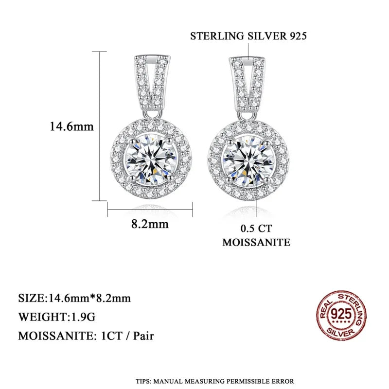 JoyceJelly 1CT Moissanite Diamond Earrings 925 Sterling Silver Ear-studs Luxury Fine Jewelry For Women Wholesale Free Shipping