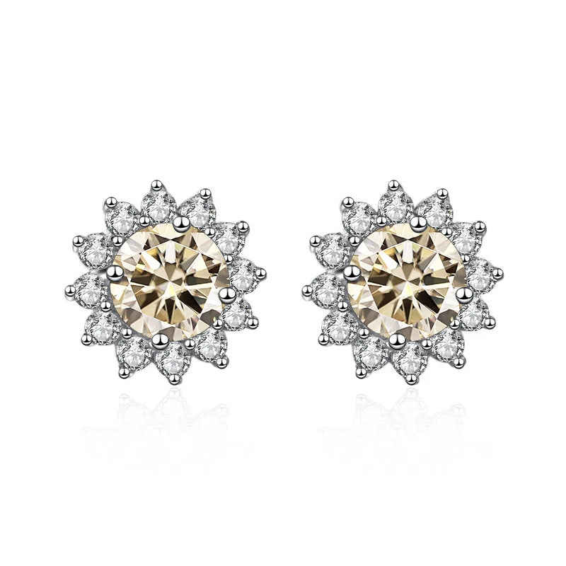 JoyceJelly 1 carat D Color Moissanite Diamond Earrings S925 Sterling Silver Jewelry For Women Sunflower Shaped Ear-studs Wedding