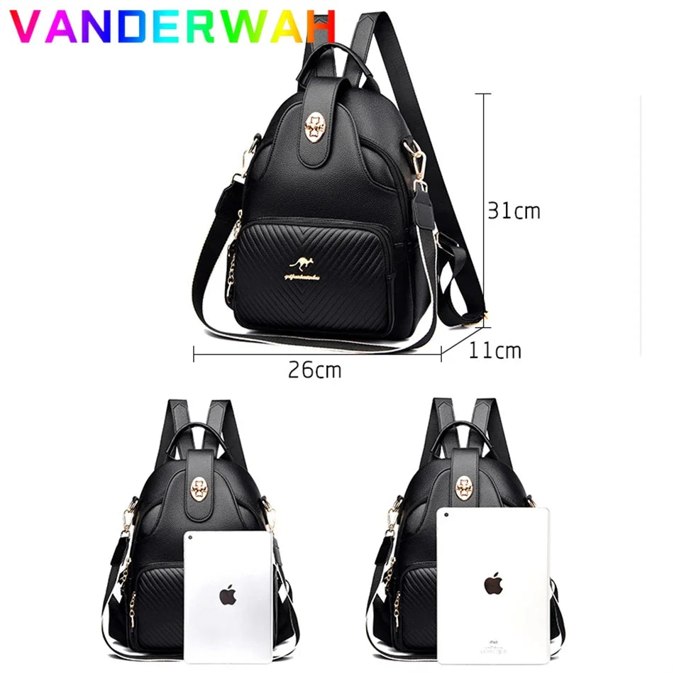 Designer Multifunctional Backpacks Women Fashion Anti theft Leather Travel Backpack Large Capacity School Bags for Teenage Girls