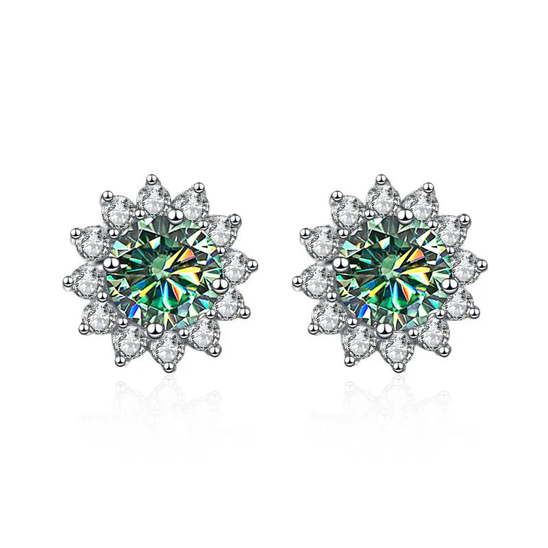 JoyceJelly 1 carat D Color Moissanite Diamond Earrings S925 Sterling Silver Jewelry For Women Sunflower Shaped Ear-studs Wedding