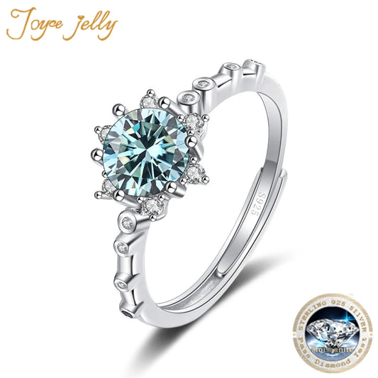 JoyceJelly Snowflake Rings 1 Carat Colored Moissanite Ring For Women Christmas Gift Romantic Winter Sterling Silver 925 Jewelry