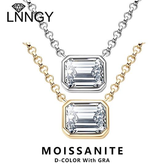 Lnngy 925 Sterling Silver Chains Emerald Cut Moissanite Diamond Pendant Necklace For Women cadena plata 925 original certificada