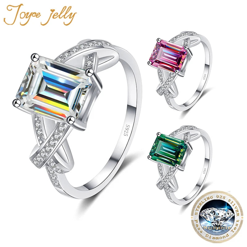 JoyceJelly 3 Carat Emerald Cut Moissanite Jewelry 7x9mm Radiant Cut S925 Sterling Silver Plated Pt950 Gold Ring Come With GRA