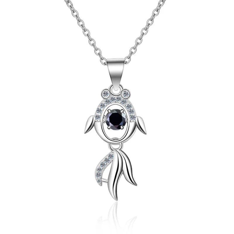 JoyceJelly 4MM 0.3CT Moissanite Diamond Necklace 925 Sterling Silver Jewelry Koi Fish Pendant For Women Girl Birthday Party Gift