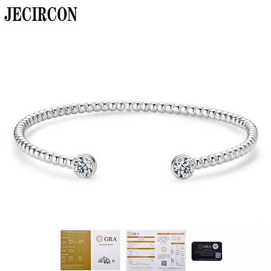 JECIRCON Personalized Solid 925 Sterling Silver Bangle Plated 18K Gold Simple Versatile Stacked Moissanite Open Bangle for Women