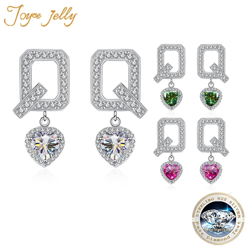 JoyceJelly Luxury 1 Carat Heart Cut Moissanite Diamond Drop Earrings Pass Diamond Test Women Sterling S925 Silver jewelry Gifts