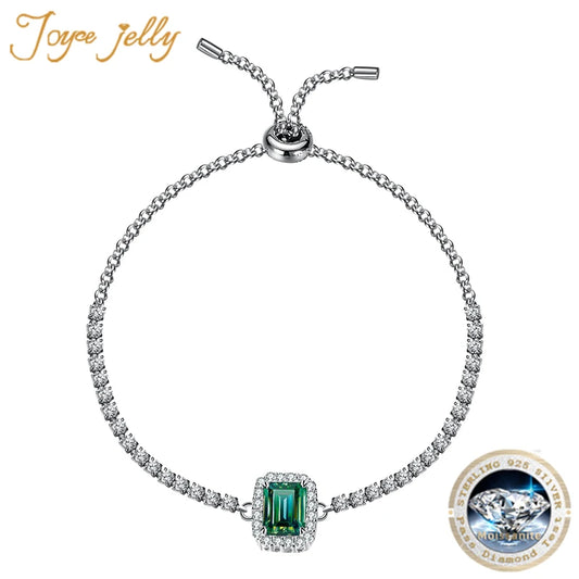 JoyceJelly 1CT 2CT Emerald Cut Radiant Cut Moissanite Bracelet 925 Sterling Silver Fine Jewelry GRA Certified Pass Diamond Test