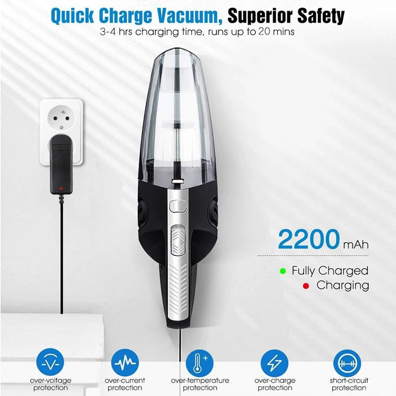 Handheld Vacuum Cordless Powerful Cyclone Suction Portable Rechargeable Vacuum Cleaner Quick Charge for Car Home Pet Hair