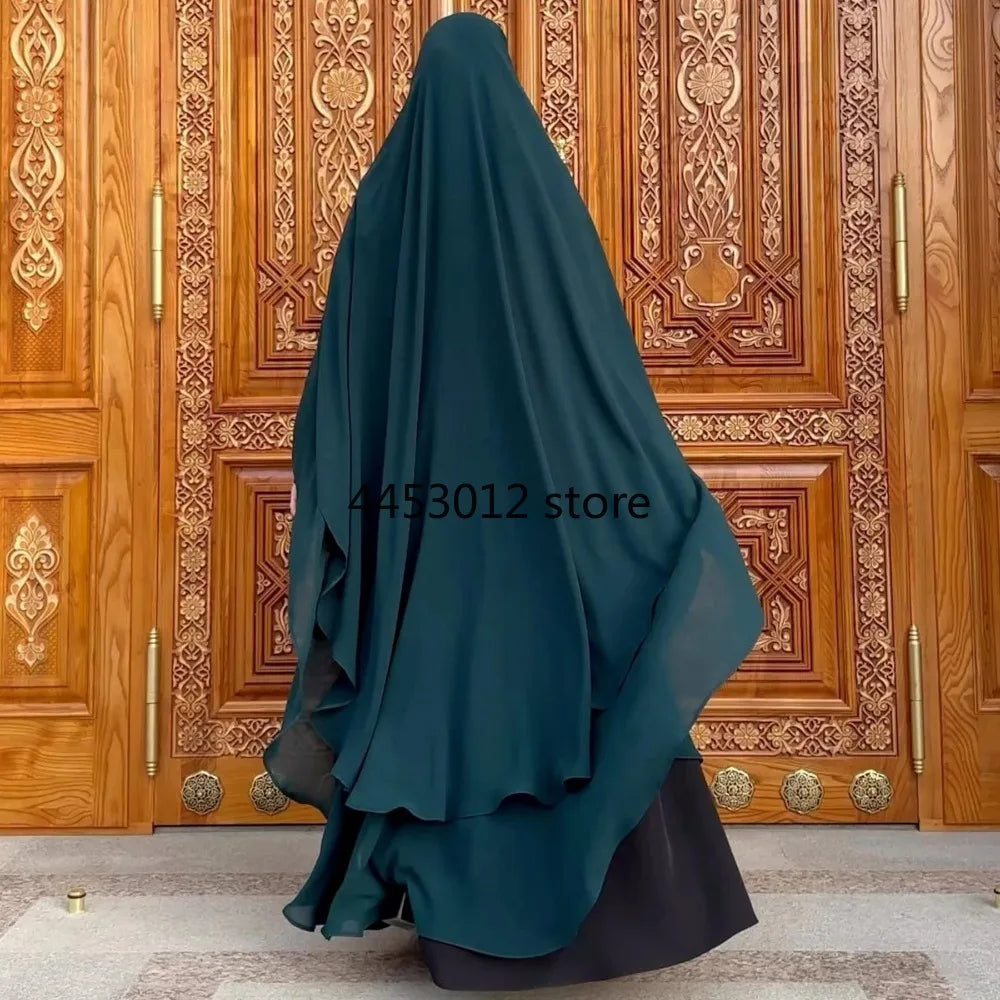 Ramadan Eid Muslim Abaya Overhead Hijab Headscarf Women 4 Layers Chiffon Long Khimar Islam Prayer Garment Arabic Headdress Niqab