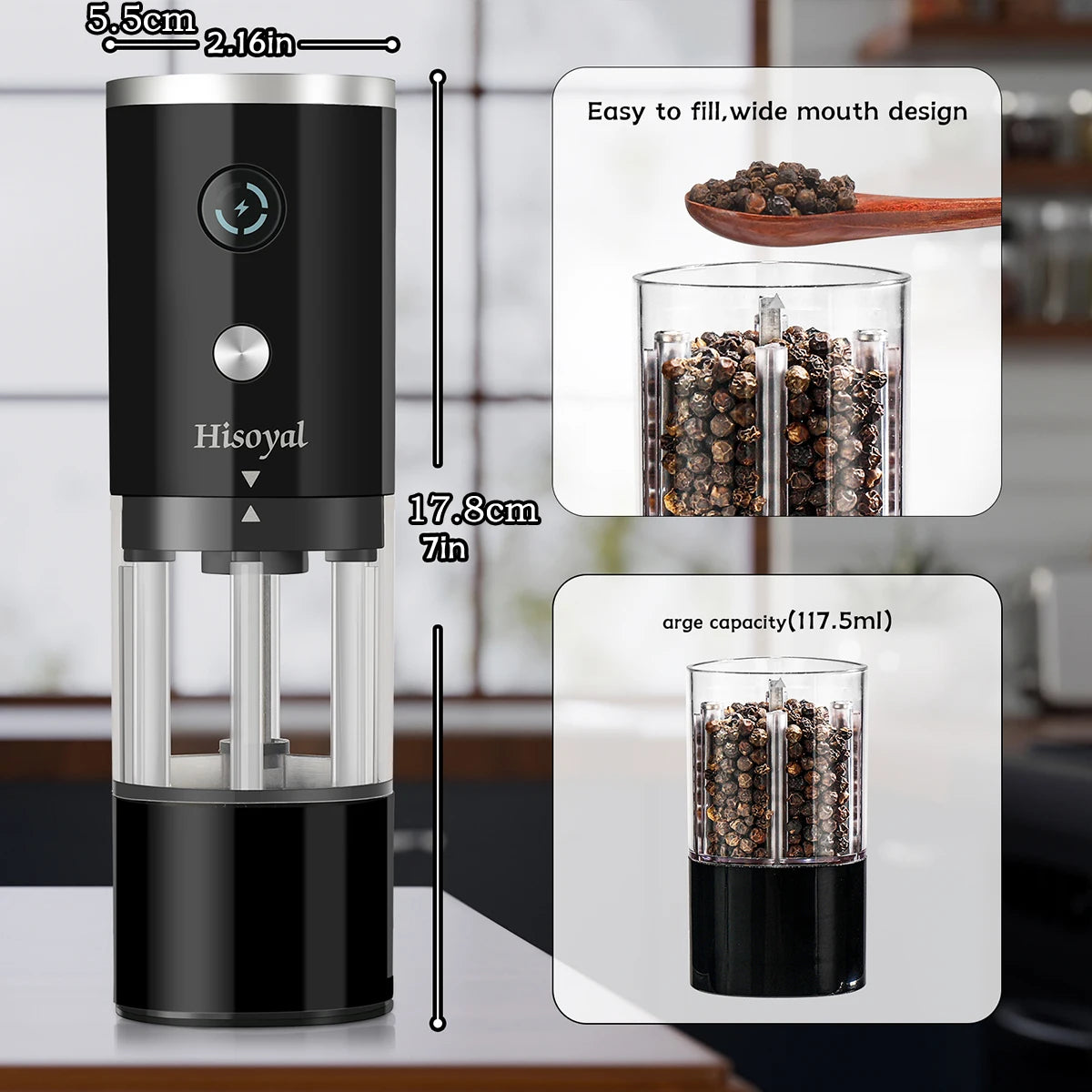 Electric salt and pepper grinder USB charging automatic salt and pepper grinder, suitable for kitchens and restaurants