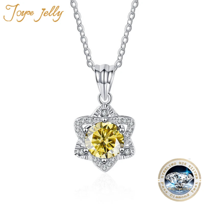 JoyceJelly Shining 1ct Moissanite Necklace Women's Sterling Silver 925 Wedding Jewelry Trendy Hexagram Pendant Clavicle Chain