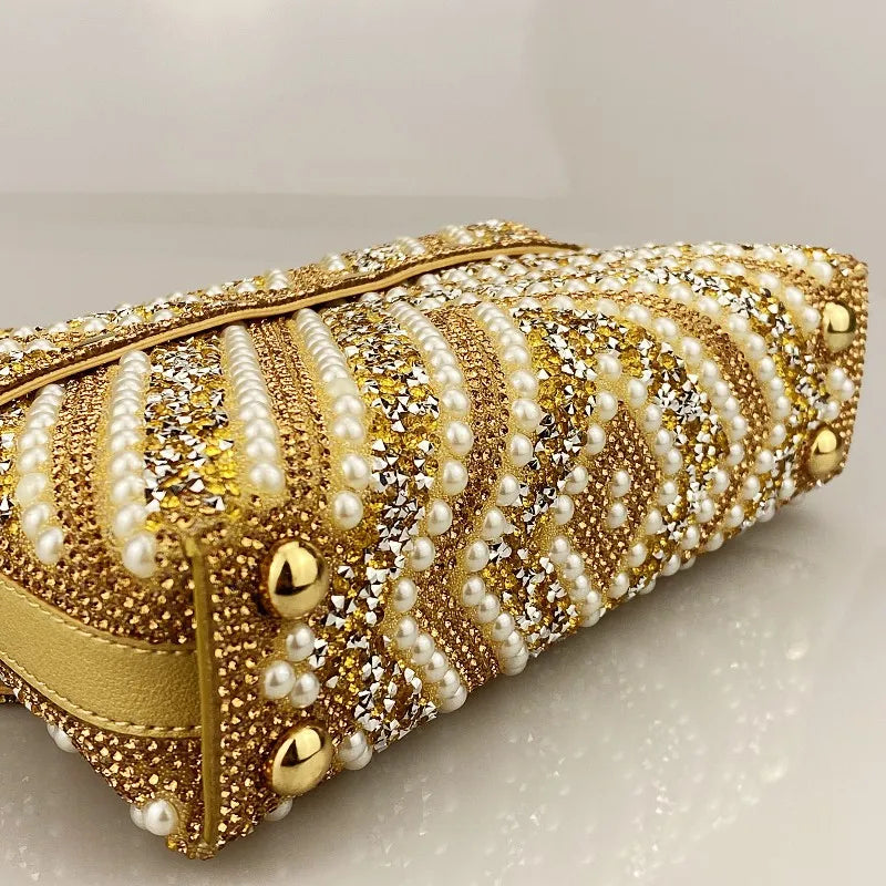 Exquisite Gold Purse Luxury Designer Handbags High Quality 2024 Triangle Designer Pearl Bag Color Contrast Evening Bags