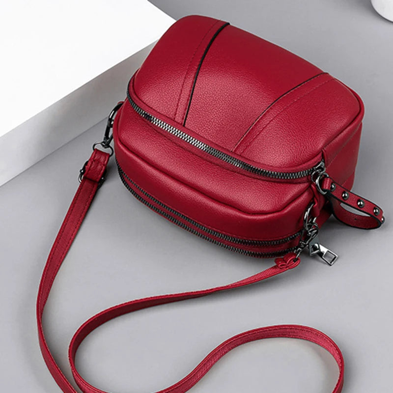 Solid Color Fashionable Rivet Zipper Women's Mobile Phone Bag Simple Soft Leather Shoulder Crossbody Small Square Bag