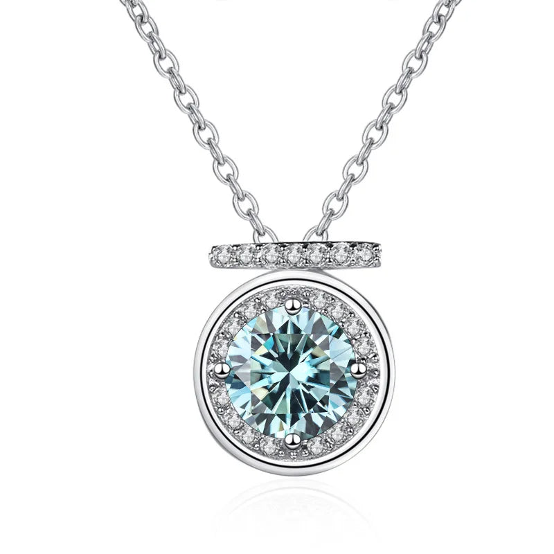 JoyceJelly S925 Sterling Silver Round Cut 1ct VVS D Color Moissanite Diamond Necklace Women's Simple Pendant Clavicle Chain Gift