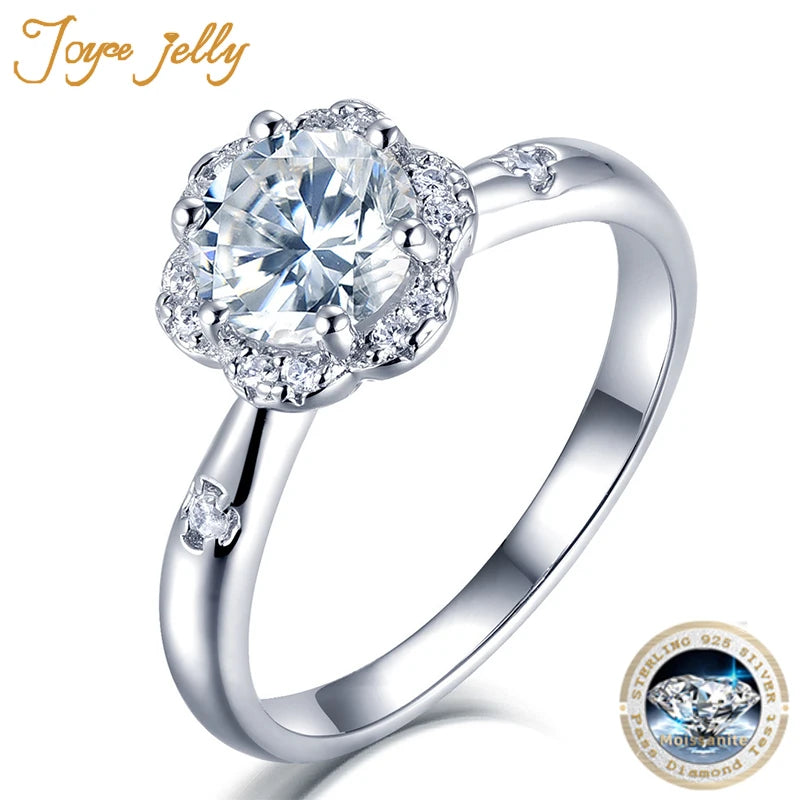 JoyceJelly Classic 925 Sterling Silver Jewelry 1 ct D Color Moissanite Ring For Women Flower Shaped Party Jewelry Gift Wholesale