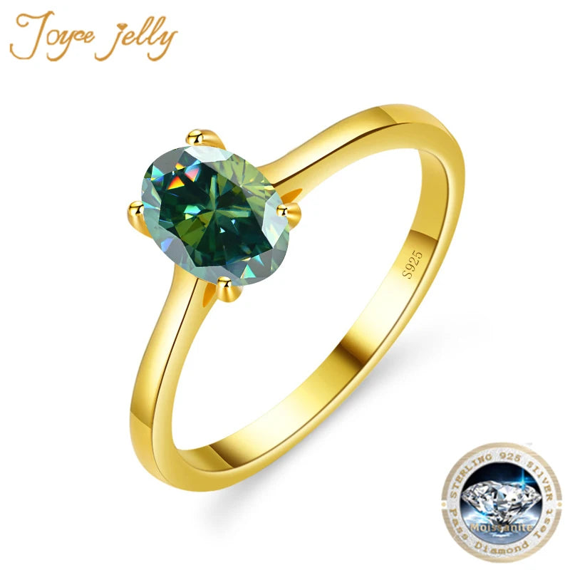 JoyceJelly S925 Silver Plated 18K Gold 1CT Oval Moissanite Diamond Ring For Women Luxury Fine Jewelry Come With GRA Certificate