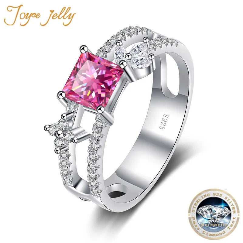 JoyceJelly D Color 1 Carat Princess Cut Moissanite Ring S925 Silver Plate Pt950 Platinum luxury fine Jewelry For Women Wedding