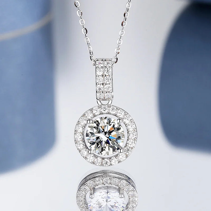 JoyceJelly S925 Sterling Silver 1/2/3/4/5/10 Carat D COLOR Moissanite Diamond Necklace Women's Round Pendant Chain For Wedding