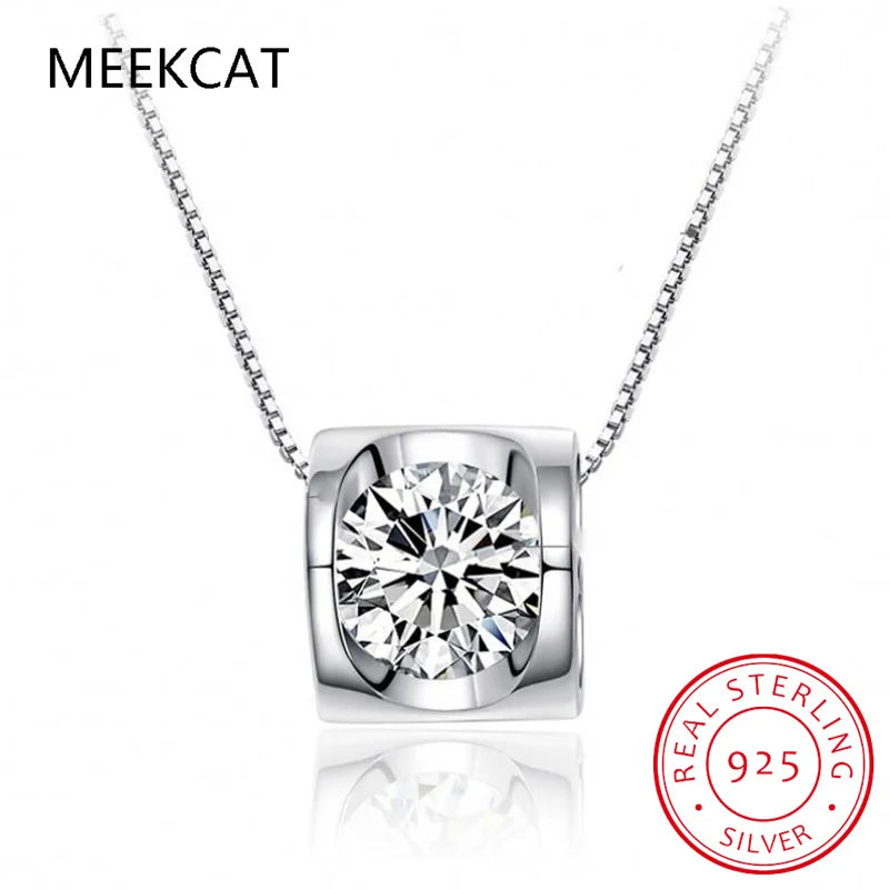 Luxury Certified Moissanite Diamond Classic Round Pendant Necklace for Women 925 Sterling Silver Chain Wedding Jewelry