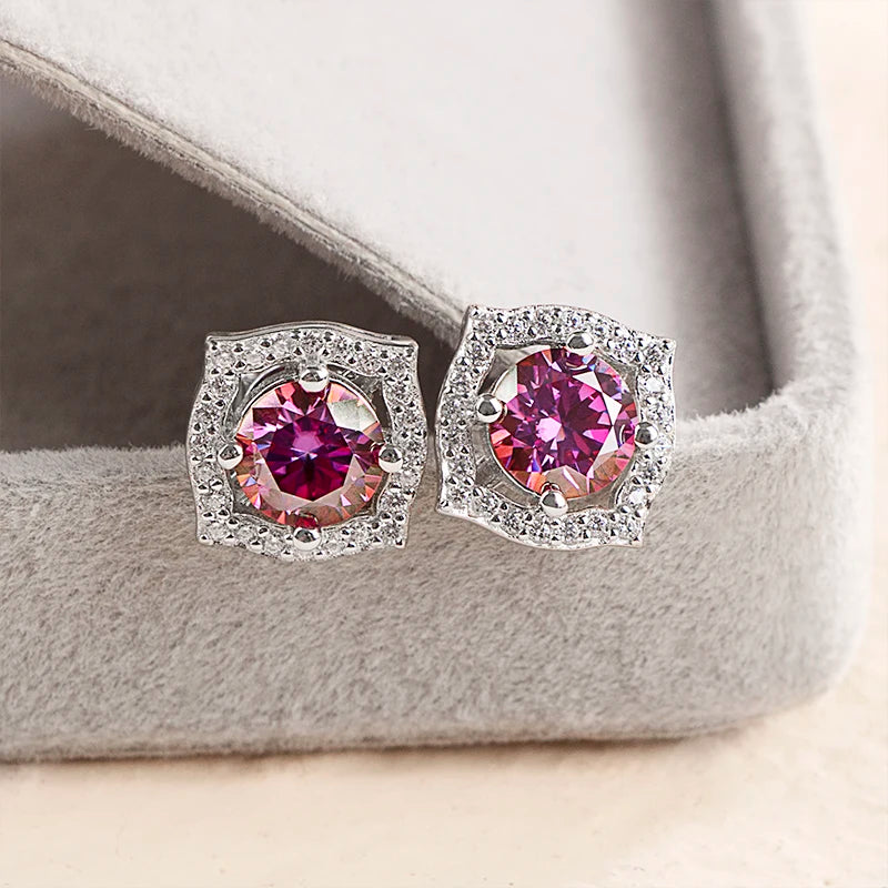 JoyceJelly S925 Sterling Silver Earrings VVS D Color Moissanite Diamond Jewelry For Women Trendy Colorful Ear-studs Female Gift