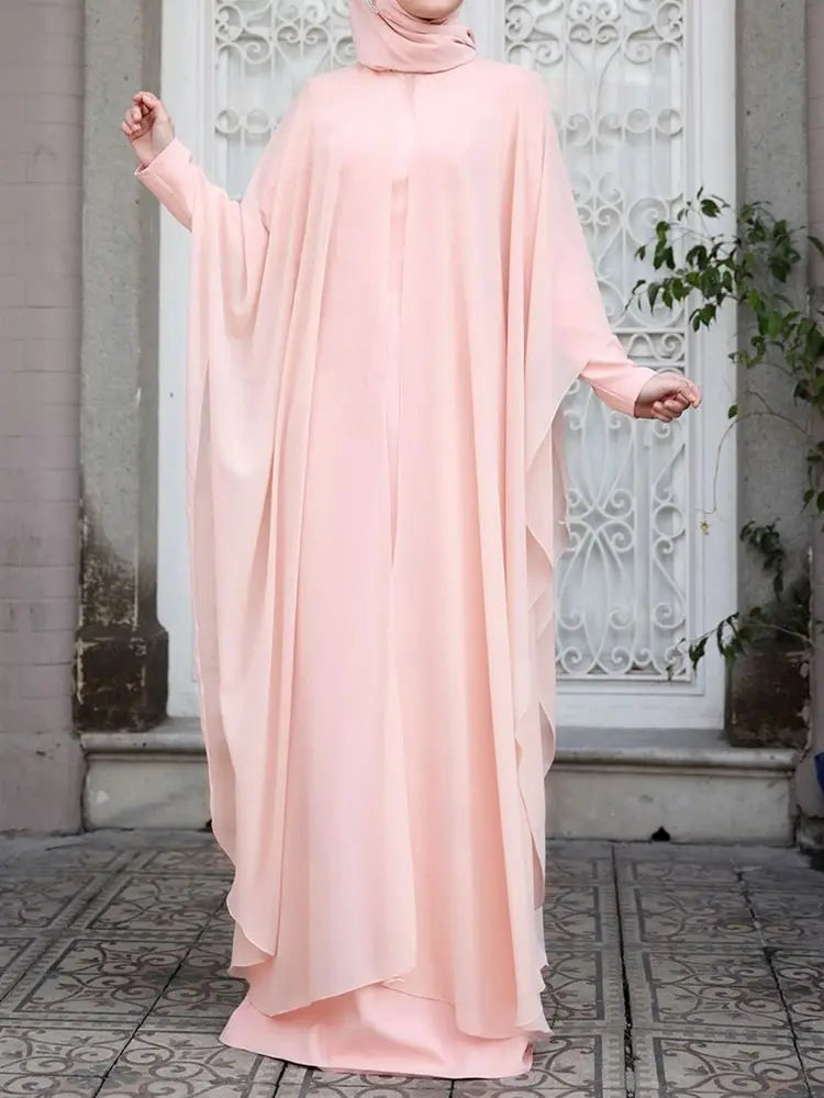 ZANZEA Women Chiffon Abaya Eid Mubarek Muslim Dresses Robe Long Sleeve Hijab Vestidos Fashion Abayas For Women Isamic Clothing